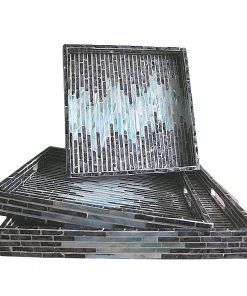 B08VFKPWJT Vdecor ottoman square serving tray, mosaic decorative tray, mother of pearl inlay serving tray with handles, large sized coffee table trays for living room, suitable as makeup organizer for vanity