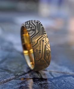B08XB84LHP Yellow Gold Engraved Circuit Board Ring, Circuit Board Wedding Band, Circuit Board Wedding Ring, PC Board Ring,Circuit Board Design Jewelry,Engineer Wedding Gift