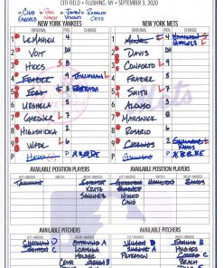 B08T6JPJ7K New York Yankees Game-Used Lineup Card vs. New York Mets on September 3, 2020 - MLB Game Used Lineup Cards