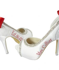 B08TV18MQF Red & White, Ivory Wedding Shoes, High Low Heel, Open Peep Toe