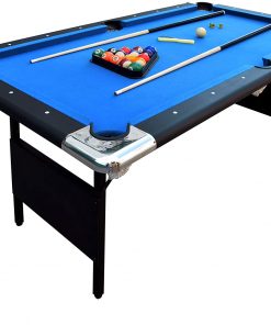 B08T7NKVD7 Portable Pool Table Indoor, 6-ft, Easy-Folding Leg, Wool Cloth, Great for Both Children and Adults Blue/Black