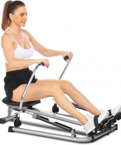 B08SH16W35 ANCHEER Hydraulic Rowing Machine, Full Motion Adjustable Rower with 12 Level Resistance & Soft Seat & LCD Monitor & 45 Inch Long Rail for Indoor Cardio Exercise, Home/Apartment (Silver)