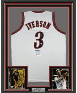 B08SHKF7RM Framed Autographed/Signed Allen Iverson 33x42 Philadelphia White Basketball Jersey PSA/DNA COA
