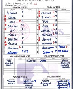 B08T6GK2HR New York Yankees Game-Used Lineup Card vs. Tampa Bay Rays on August 7, 2020 - MLB Game Used Lineup Cards