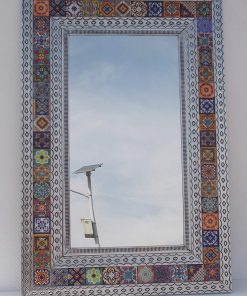 B08WHVGV81 37" PUNCHED TIN MIRROR with Mexican talavera tile, hacienda style, handmade XL