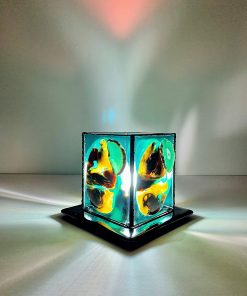 B08WWR8SPS Ascension - Collectable, Tabletop, Corner, Square, Purple, Stained Fused Art Glass, Meditation, 4-panel, Glass Lamp
