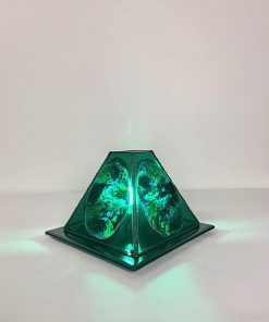 B08WX1X658 Earth â€“ Storytelling, Meditative, Blue, Green, Fused Glass, 4-Panel Pyramid Table Lamp