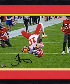 B08V6Y8Y67 Framed Tyreek Hill Kansas City Chiefs Autographed 8" x 10" Backflip Touchdown Celebration Photograph - Autographed NFL Photos
