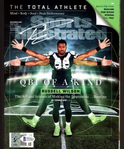 B08WPTZG6R Authentic Autographed Russell Wilson Sports Illustrated Magazine Seattle in White RW Holo & Beckett BAS