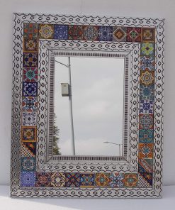 B08WJ5BRNQ PUNCHED TIN MIRROR mixed talavera tile mexican folk art mirrors wall decoration