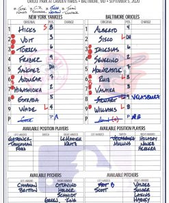 B08T6L953T New York Yankees Game-Used Lineup Card vs. Baltimore Orioles on September 5, 2020 - MLB Game Used Lineup Cards