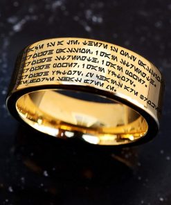 B08TVN9JQB Personalized Star Wars Wedding Ring, Sith Code Engraved Wedding Ring, Sith Dark Side Black Tungsten Ring, Mens Yellow Gold 18K Plated Star Wars Ring, Sith Secret Code Ring