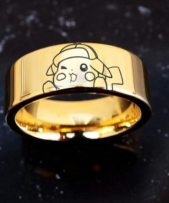 B08XB516PV Detective Pikachu I Choose You Wedding Band Pokemon Jewelry Anime ring anime Gift Pikachu Wedding Band Pokeball Ring
