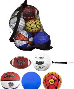 B08TJ2MP4J Bag of Sport Balls â€“ Basketball, Soccer Ball, Football, Volleyball, Playground Ball, and Pump