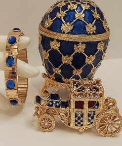 B08T8LSTN4 Russian FABERGE Ornament set EMPRESS Carriage Fabrege Egg Gifts for Women who have everything HANDMADE 10ct Swarovski Diamonds 24k Gold decor Sapphire Bracelet Graduation Valentines Birthday present