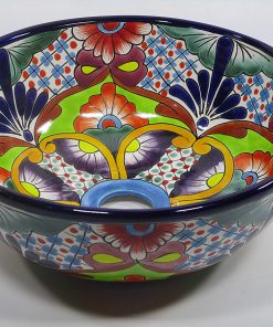 B08X1JY35S 10Â¾" ROUND TALAVERA SINK, vessel mexican bathroom sink handmade folk art ceramic