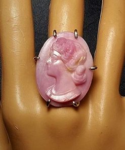 B08X1BDTXM Antique Burmese Pink Lavender Cameo Ring Beautiful Pink to Lavender Made with Uranium 1930, Changes color in Cold, Wire Wrapped
