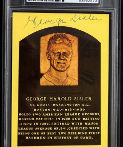 B08TF1VXTL George Sisler Signed - Autographed 1965-1978 Curteichcolor Hall of Fame Plaque Postcard with Slabbed PSA/DNA Certificate of Authenticity (COA) - Deceased 1973