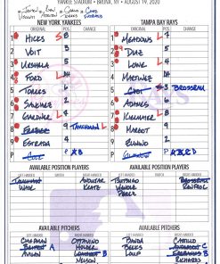 B08T6JDT15 New York Yankees Game-Used Lineup Card vs. Tampa Bay Rays on August 19, 2020 - MLB Game Used Lineup Cards