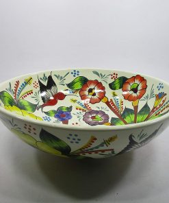 B08X1QPVGC 14" round TALAVERA VESSEL SINK Mexican handmade ceramic bathroom basin, folk art