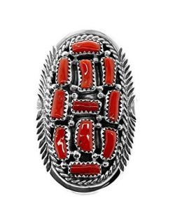 B08WGHZ2JX Genuine Red Coral Statement Ring, Sterling Silver, Authentic Navajo Native American USA Handmade, Artist Signed, Nickel Free, Southwest Jewelry