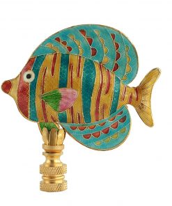 B08WJGGF62 Turquoise Striped Angelfish Lamp Finial on Brass