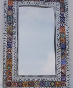 B08WHQ2YN7 37" PUNCHED TIN MIRROR with Mexican talavera tile, hacienda style, handmade XL