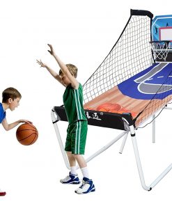 B08T1TM7TN LXLA Indoor Basketball Arcade Game for Kids, Dual Shot Electronic Basketball Hoops Sets with LED Scoreboard, 5 Balls and Air Pump - 82.7Ã—45.3Ã—80.7inch