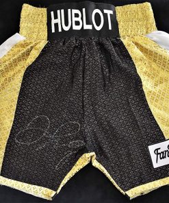 B08VTFY2TP Floyd Mayweather Jr. Signed - Autographed Boxing Trunks - Shorts - Silver Autograph + PSA/DNA COA