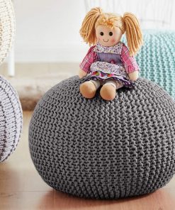 B08V5FK8LW Boshen 1 Set Hand Knitted Pouf Ottoman Stuffed 20" Dia x 12" H Round Footrest Pure Cotton Braided Cord Pouffe Seat for Nursery Bedroom Playroom Living Room (1, Gray)