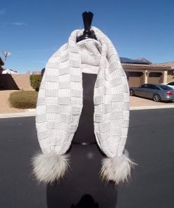 B08X3D31RY real RACCOON FUR pompoms on pale grey gray X-L acrylic scarf scarves collar boa - raccoon fur scarf - pale grey gray fur ball -NWT Tom & Eva