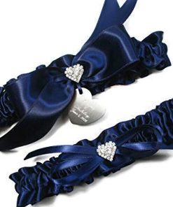 B08V8BZZR8 Custom Color Wedding Garter Set with Rhinestone Hearts and Personalized Engraving