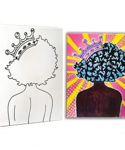 B08VYYLM7W 4 PACK 11x14 Canvas Painting Bundle | Pre Drawn Stretched Canvas | Afro Queen 1 | Birthday Gift | Adult Sip and Paint Party Favor | DIY Virtual Party Kit
