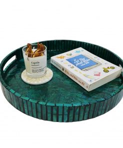 B08VF2CHND Vdecor decorative tray, Mosaic round serving tray, Mother of Peal ottoman tray for coffee table, farmhouse centerpieces for dining room table, elegant perfume organizers and storage