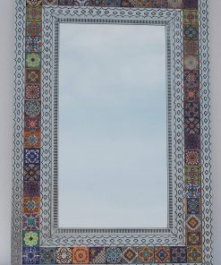 B08WHZ8VQ9 37" PUNCHED TIN MIRROR with Mexican talavera tile, hacienda style, handmade XL