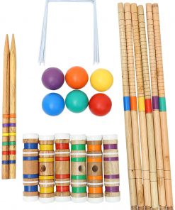 B08VHVJN4Q BESPORTBLE Six Player Croquet Set with Premium Hardwood Mallets Colored Wooden Balls Wickets Stakes for Adults Kids Use Outdoor Sports Yard Lawn Backyard Game Set