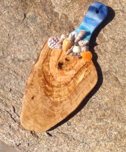 B08X6843MZ Ocean Coastal Beach Live Edge 15" Olive Wood Charcuterie, Cheese Board, Cutting Board, Serving Tray, Chopping Board - Housewarming Gift - New