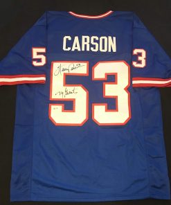 B00A39LZWU Harry Carson Autographed Custom Blue Jersey - New York Giants Inscription