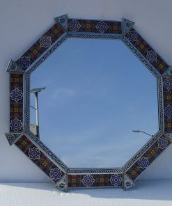 B08WHHMP2M 25" PUNCHED TIN MIRROR octagonal mixed talavera tiles mexican folk art