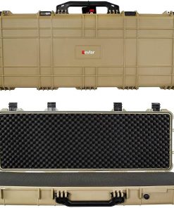 B08TZVXSQ7 Eylar 44 Inch Protective Roller Tactical Rifle Hard Case with Foam, Mil-Spec Waterproof & Crushproof, Two Rifles Or Multiple Guns, Pressure Valve with Lockable Fittings Tan