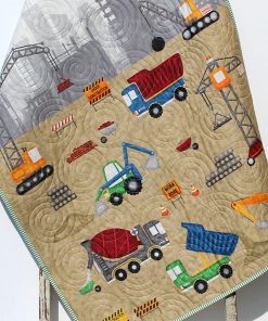 B08SWHYNC9 Boy Quilt, Construction Baby Blanket, Truck Nursery Bedding, Newborn Baby Shower Gifts for Him, Vehicles Crane Dump Truck Tractor, Handmade