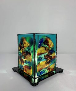 B08WVGH19M Cloud Gazing â€“ Storytelling, Meditative, Colored, Fused Glass, 4-Panel Lighted Square Table Lamp