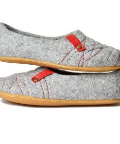B08RWNZTM1 BureBure Women's Slippers Natural Wool Felded Slippers Cocoon Grey/Red