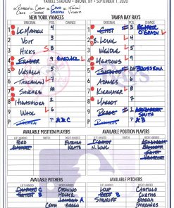 B08T6JCH58 New York Yankees Game-Used Lineup Card vs. Tampa Bay Rays on September 1, 2020 - MLB Game Used Lineup Cards