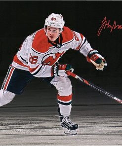 B08T6FNX1S Jack Hughes New Jersey Devils Autographed 11" x 14" White Alternate Jersey Spotlight Photograph - Autographed NHL Photos