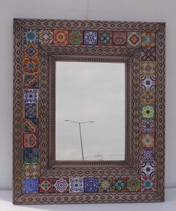 B08WHQ21BC PUNCHED TIN MIRROR mixed talavera tile mexican folk art mirrors wall decoration