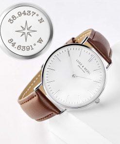 B08VWH7KG8 Coordinate Gift, Men Engraved Gift, Personalized Gift For Him, Long Distance Gift, Anniversary Watch For Husband,