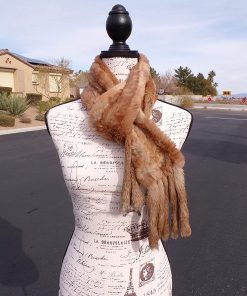 B08X3BXDK1 real tan/brown (knit) RABBIT FUR scarf scarves collar boa - knit rabbit fur scarf - tan/brown knit scarf - Mitchies - knit scarf w friinge