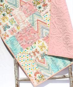 B08STYNT6G Baby Quilt, Floral Minky Blanket, Flower Crib Bedding, Cherry Blossoms, Coral Pink Gold, Handmade Modern Quilt Butterfly