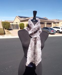 B08X3DXHG3 real gray/black (knit) RABBIT FUR scarf scarves collar boa - loop on one end - knit rabbit fur scarf - grey/black loop style fur scarf